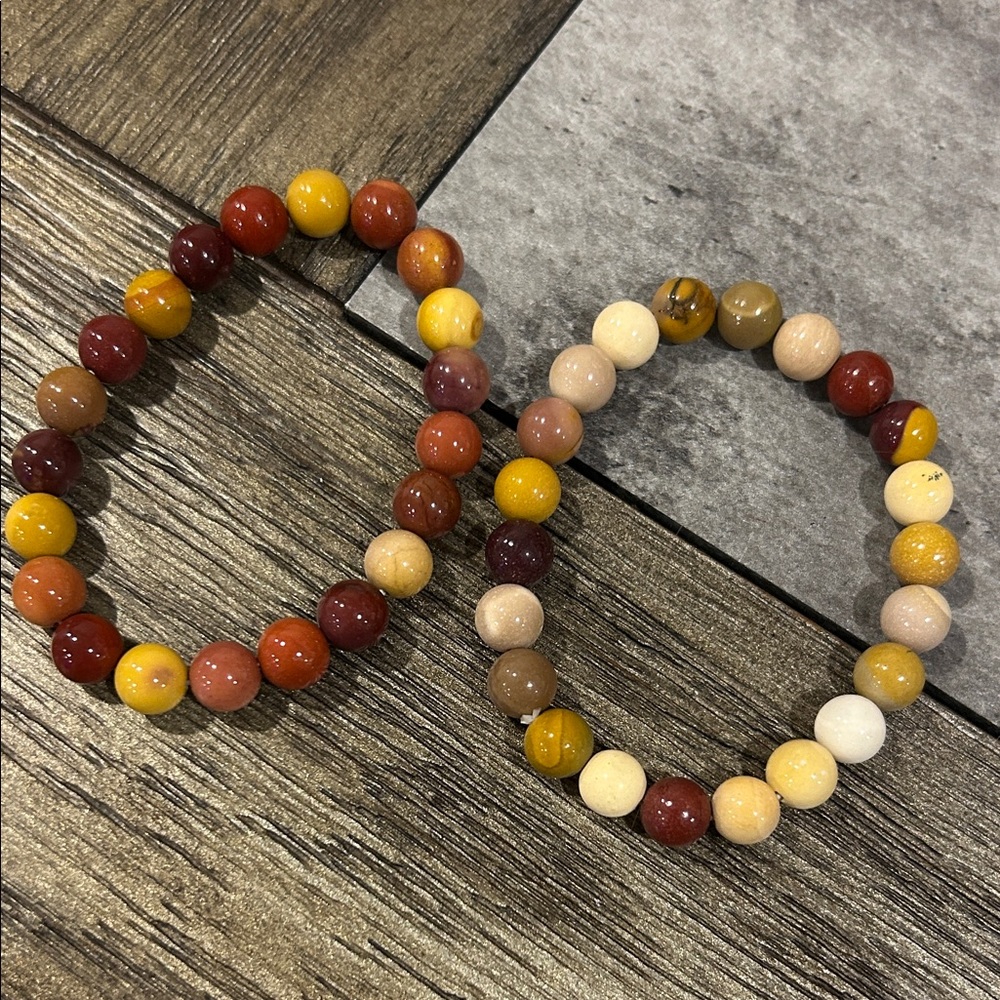 Mookaite Jasper 8mm Beaded Stretch Bracelet - price for BOTH bracelet - Picture 3 of 5